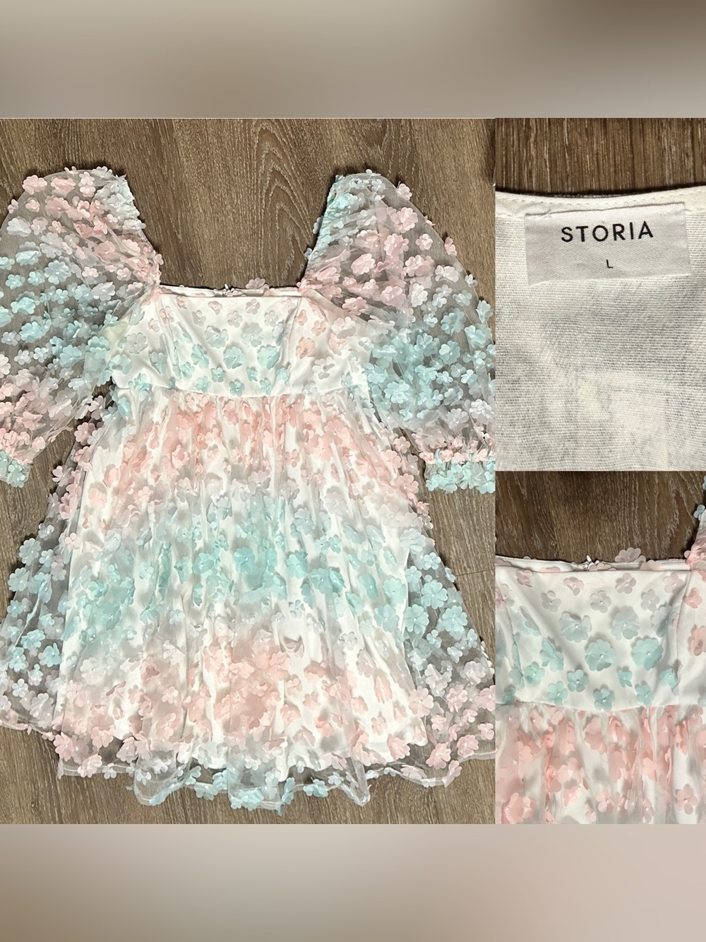 White & rainbow floral Storia baby doll dress SIZE Medium M - Picture 2 of 10